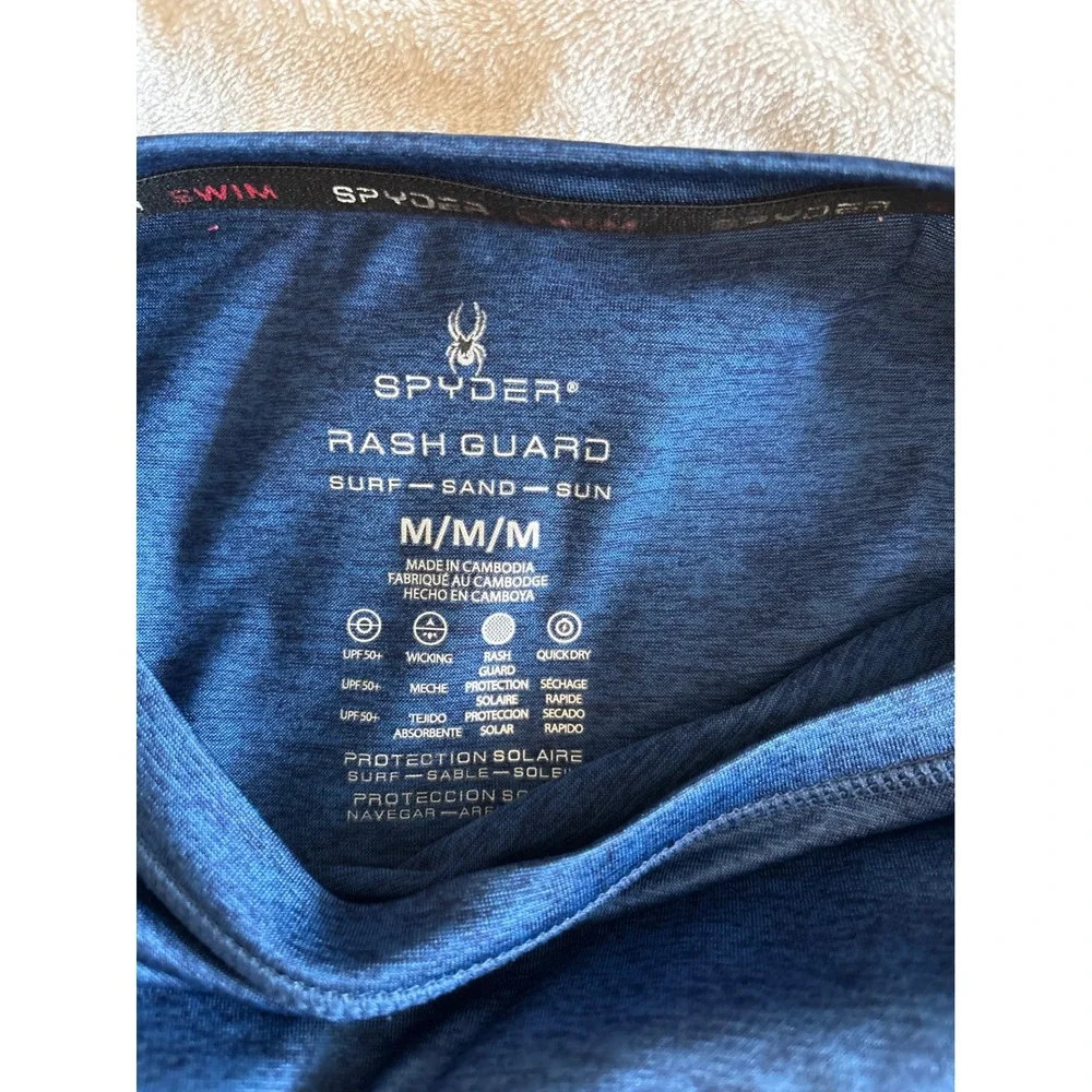Spyder Mens Blue Long Sleeve Rash Guard UPF 50+ Swim Shirt Medium Heathered Logo